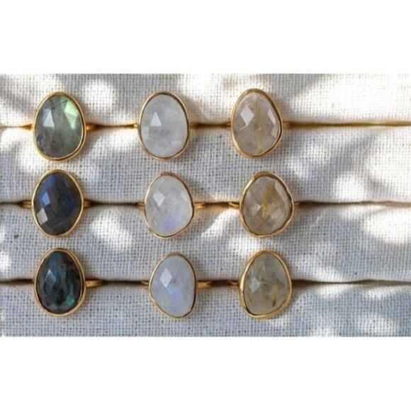 STUNNING Gemstone Statement Ring Large Rainbow Moonstone Gold Vermeil Gorgeous - Picture 6 of 11